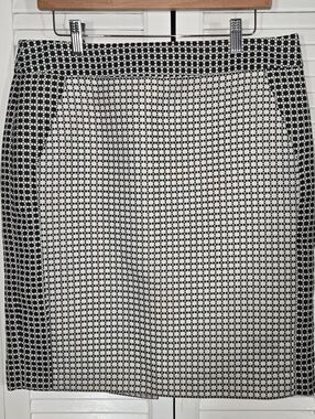 Banana Republic Black White Geometric Circle Jacquard Pencil Lined Mini Skirt 12